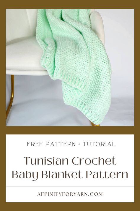 This is an free Tunisian crochet baby blanket pattern .  This easy Tunisian Crochet pattern consists of the Tunisian Half Double Crochet stitch and is a 1 row repeat to make a beautiful baby blanket. The border is a ribbed stitch pattern that consists of front post double crochet and back post crochet stitches. The crochet blanket pattern includes picture tutorials and link to video tutorial as well. Tunisian Crochet Baby Blanket Pattern, Half Double Crochet Baby Blanket, Mosaic Crochet Blanket Patterns, Crochet Baby Blanket Patterns Free, C2c Crochet Baby Blanket Pattern, Crochet Stroller Blanket, Double Crochet Baby Blanket, Tunisian Patterns, Tunisian Baby Blanket