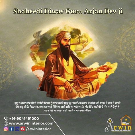 Remembering the Martyrdom of Guru Arjan Dev Ji: A Legacy of Sacrifice and Resilience. On this solemn day, we commemorate the Shaheedi Diwas, the martyrdom of Guru Arjan Dev Ji, a towering figure in Sikh history whose sacrifice continues to inspire generations. #GuruArjanDevJi #ShaheediDiwas #Sikhism #SikhHistory #Martyrdom #Legacy #Resilience #Sacrifice #Faith #Courage #Justice #Equality #Inspiration #Spirituality #chandigarh #khrar #mohali #zirakpur #explore #explorepage Shaheedi Diwas, Guru Arjan Dev Ji, Guru Arjan, Dev Ji, Chandigarh, Interior Designer, Spirituality, History