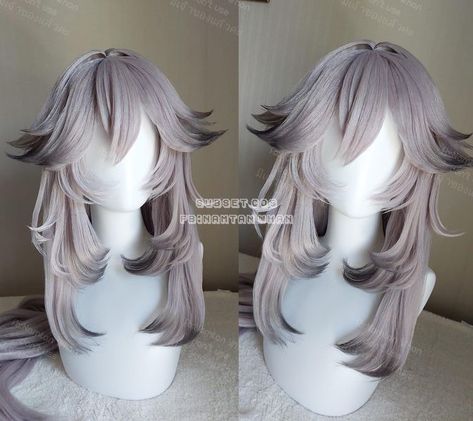 Cool Wigs For Women, Art Hairstyle Ideas, Anime Hair Cosplay, Genshin Hair Ideas, Anime Wig Hairstyles, Hair Styles For Characters, Kitsune Hairstyle, Anime Hair Inspiration, Cute Hairstyles Wigs