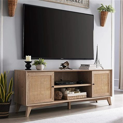 75 Inch Tv, Boho Mid Century Modern, Wood Media Console, Wood Tv Console, Modern Entertainment Center, Living Tv, Tv Console Table, Console Tv, Television Stands