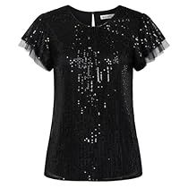 Sparkly Sequin Top, Dressy Blouses, Black Sequin Top, Party Blouse, Sequin Blouse, Tops Short Sleeve, Sequin Shirt, Dressy Blouse, Flounce Sleeve