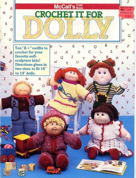 McCall's+Craft+Book+Crochet+it+for+Dolly+-+M/8502 Crochet Dolls Clothes, Cabbage Patch Kids Clothes, Dolly Doll, Soft Sculpture Dolls, Baby Doll Pattern, Vogue Knitting, Cabbage Patch Dolls, Barbie Patterns, Doll Sewing Patterns