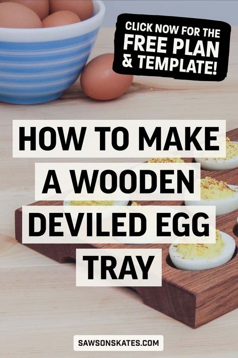 Ditch the store-bought platter. Make a “devilishly” elegant DIY deviled egg tray with this step-by-step plan and FREE router template. Impress guests and level up your party spread. Click now to get started. Diy Deviled Egg Tray, Serving Board Diy, Deviled Egg Platter, Diy Serving Tray, Plunge Router, Wooden Platters, Party Spread, Tray Diy, Small Tray