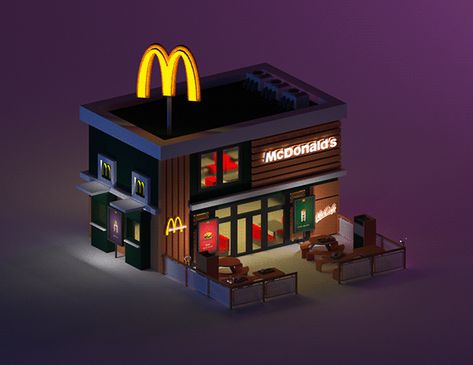 mcdonalds low poly 3d on Behance Low Poly 3d Art, Blender Ideas 3d, Blender 3d Inspiration, Low Poly Interior, Blender 3d Art, Blender Low Poly, City Isometric, Lowpoly 3d, 3d Karakter