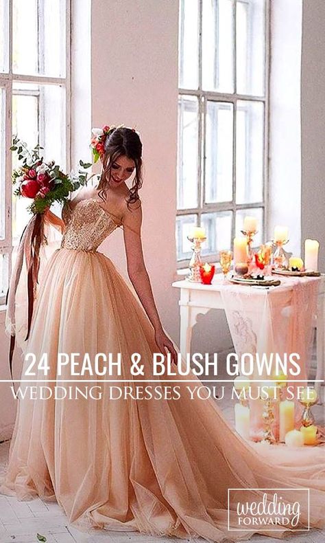 24 Stunning Peach & Blush Wedding Gowns You Must See Peachy Wedding Dress, Peach Colored Wedding Dress, Peach Color Wedding Dress, Peach Wedding Dress The Bride, Apricot Wedding Dress, Peach Gown Wedding, Peach Wedding Dresses, Peach Blush Wedding Dress, Blush Wedding Gowns