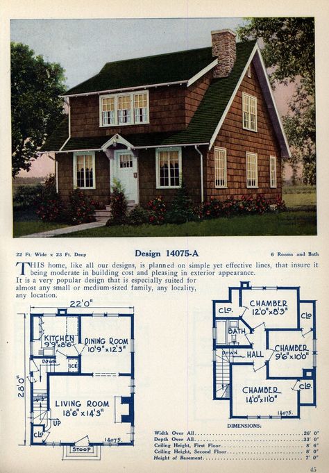 American home designs - Vintage house plans - Click Americana Small American House, American Home Design, Vintage Floor Plans, Retro House, Vintage Homes, American House Plans, Colonial House Plans, House Planning, Mediterranean House Plans