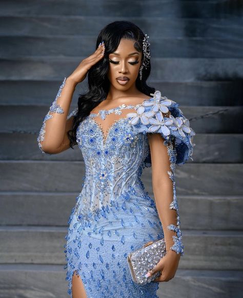 Blue Mermaid Prom Dress, My Culture, Nigerian Lace Styles Dress, Prom Photoshoot, Prom Dress Inspo, Classy Prom, Prom Inspiration, African Prom Dresses, Gorgeous Prom Dresses