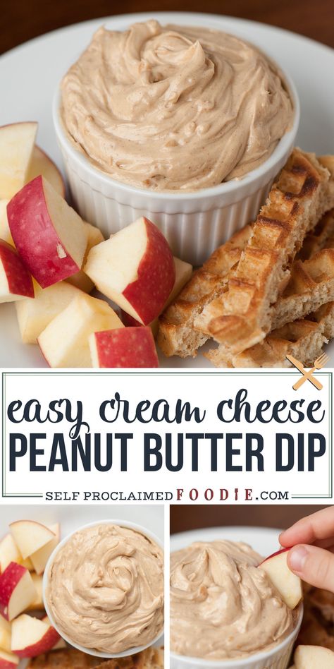 Cream Cheese Apple Dip, Cream Cheese Peanut Butter, Peanut Butter Cream Cheese, Cream Cheese Fruit Dip, Waffle Sticks, Peanut Butter Dip, Peanut Butter Cream, Sweet Appetizer, Fruit Dips Recipes