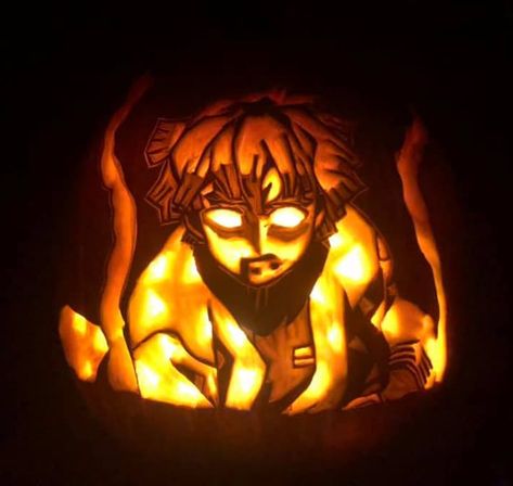 Jujutsu Kaisen Pumpkin Carving, Pumpkin Carving Anime Ideas, Nerdy Pumpkin Carving, Gojo Pumpkin Carving, Demon Slayer Pumpkin, Demon Slayer Pumpkin Carving, Anime Pumpkin Painting, Pumpkin Carving Ideas Anime, Anime Pumpkin Carving Ideas