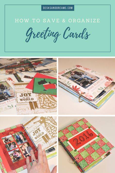 Greeting Card Keepsake Album: How to Save & Organize Greeting Cards How To Organize Greeting Cards, What To Do With Old Greeting Cards, Upcycle Cards, Organize Greeting Cards, Paperwork Organization, Saving Cards, Christmas Card Book, Card Organization, Greeting Card Book