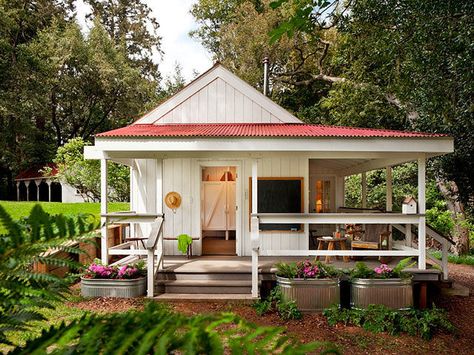 Skip the Trailer: 13 Tiny Houses Built on Foundations - Hybrid Tiny Hosues | The Tiny House Cottage Coastal, Red Roof, Tiny Cabin, Tiny House Movement, Cabins And Cottages, Farmhouse Exterior, Summertime Fun, Tiny House Living, Tiny House Plans