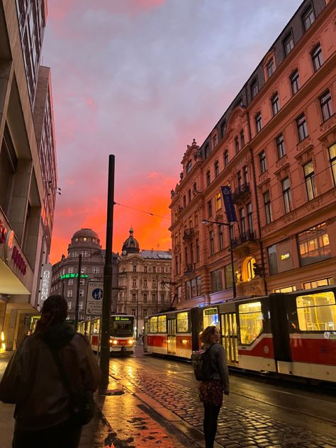 #sunset #prague Prague Pictures Ideas, Prague February, Vinohrady Prague, Prague Fall, Prague Autumn, Prague Summer, Prague Aesthetic, Prague Spring, Prague Photos