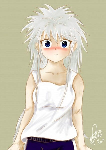 female killua blush hunter x hunter Kiulla Zoldyck, Female Killua, Hxh Genderbend, Himura Kenshin, Black Cat Marvel, Kawaii Manga, Claire Holt, Killua Zoldyck, Hunter Anime