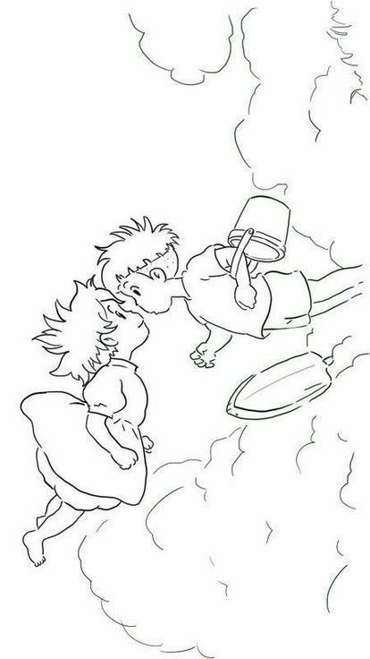 Studio Ghibli Outline, Ghibli Lineart, Ponyo Sketch, Ghibli Coloring Pages, Studio Ghibli Coloring Pages, Abstract Tattoo Ideas, 하울의 움직이는 성, Illustration For Kids, Traditional Tattoo Designs