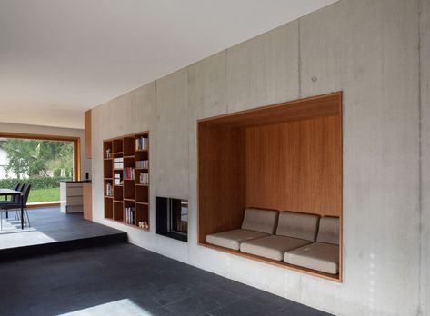 triendl + fessler architekten: two in one house, tirol Wall Seating, Built In Furniture, House Design Photos, Modern Architecture House, Beautiful Interior Design, Residential Interior, A Living Room, Built Ins, 인테리어 디자인