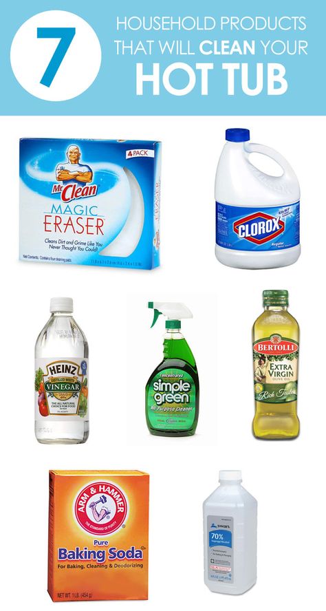 The good news is, you don’t always have to run to the store to pick up cleaning chemicals for your hot tub. There are quite a few products that I’m sure you already have in your house that will help clean your hot tub. You’ll be surprised at some of these. Hot Tub Filter Cleaner Diy, Hot Tub Cleaning Tips, How To Clean A Hot Tub, Hot Tub Cleaning Hacks, Vinegar And Water Cleaner, Hot Tub Care Tips, Clean Hot Tub, Tub Board, Hot Tub Maintenance