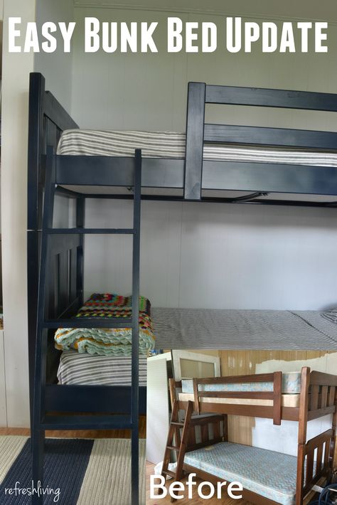 painted bunk beds with fabric Painted Bunk Beds, Bunk Bed Designs For Teens, Kids Room Bunk Beds, Sharing Bed, Bunk Beds For Kids, Diy Bunk Bed, Modern Bunk Beds, Beds For Kids, Wooden Bunk Beds