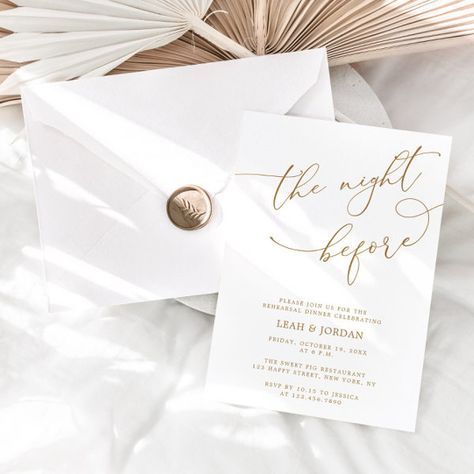 Gold Calligraphy The Night Before Rehearsal Dinner Invitation The Night Before Invitations, The Night Before Rehearsal Dinner, Wedding Rehearsal Dinner Invitations, Pre Wedding Party, Gold Calligraphy, Rehearsal Dinner Invitation, Dinner Invitation, Rehearsal Dinner Invitations, Gold Invitations