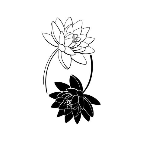 Flower Black And White Tattoo, Flower Yin Yang, Lily Black And White, Lotus Flower Henna, Yin Yang Lotus, Black Lotus Tattoo, Henna Doodle, Water Graphic, Balance Tattoo