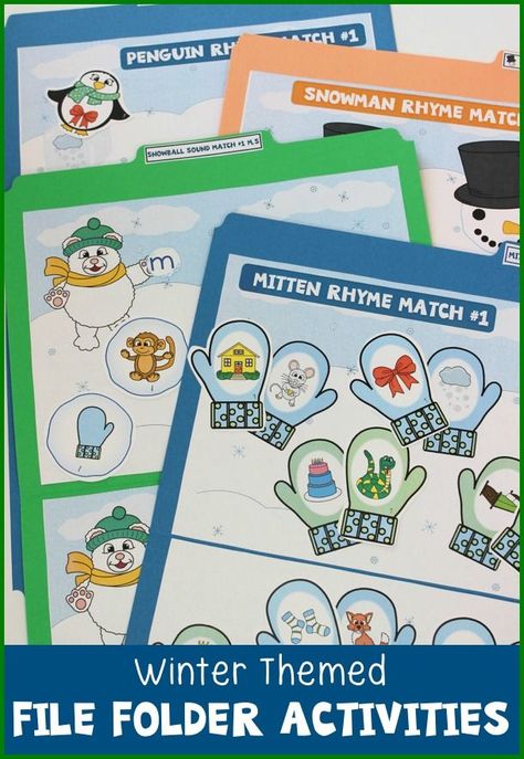 Fun winter themed file folder activities! Folder Games For Toddlers, Winter Themed Activities, Daycare Themes, Folder Activities, Winter Unit, File Folder Activities, Snow Activities, Common Core Kindergarten, The Mitten