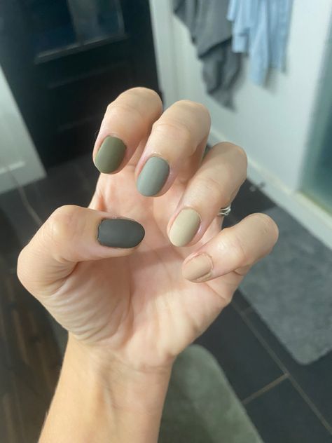 Multi Colored Green Nails, Colored Short Nails, Multi Color Nails, Colors Nails, Color Nails, Nails Short, Green Nails, Nails Nails, Muted Colors