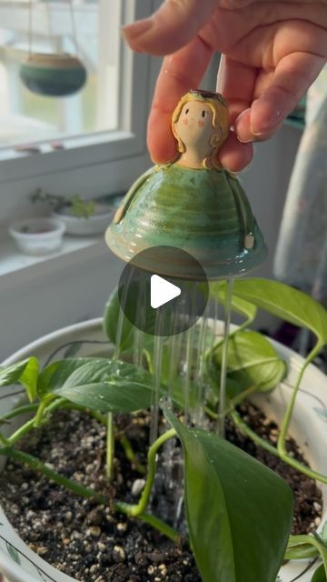 Little Garden Pottery 🌿🐝 on Instagram: "The watering bell fairy. She started out as a mistake but ended up pretty magical. 🌿 💦 ✨🔔   Mugs, gnomes, fairies, and mushrooms will be available ✨this Friday December 8  @ 7 pm EST ✨  #potterystudio #studioceramics #potteryart #ceramiclife #claylife #contemporaryceramics #potterylove #modernceramics #potteryforall #ceramiclove #handmadegifts #handmade #handmadewithlove #giftideas #gifts #smallbusiness #supportsmallbusiness #gift #giftsforher #giftforgardener #homedecor #shopsmall #art #handcrafted #wateringbell #wateringbell" Pottery Fairy Garden, Fairies And Mushrooms, Watering Bell, Mushroom Pottery, Ceramic Fairy, Water Fairy, Ceramic Bell, Craft Techniques, Garden Pottery