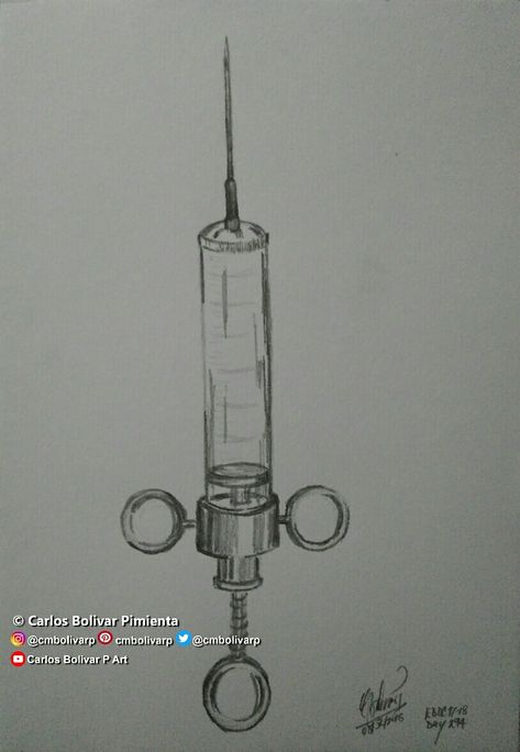 Surgeon Drawing Sketch, How To Draw A Syringe, Medical Needle Drawing, Syringe Drawing Reference, Vials Drawing, Needle Drawing Injection, Syringe Sketch, Medication Drawing, Medical Drawings Sketches