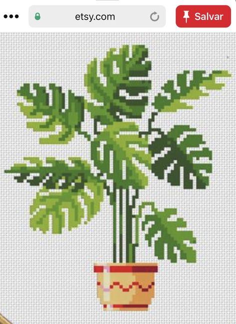 Monstera Cross Stitch Pattern, Monstera Crochet, Modele Pixel Art, Blackwork Cross Stitch, Easy Cross Stitch Patterns, Cross Stitch For Kids, Pola Amigurumi, Diy Plant Hanger, Pola Kristik