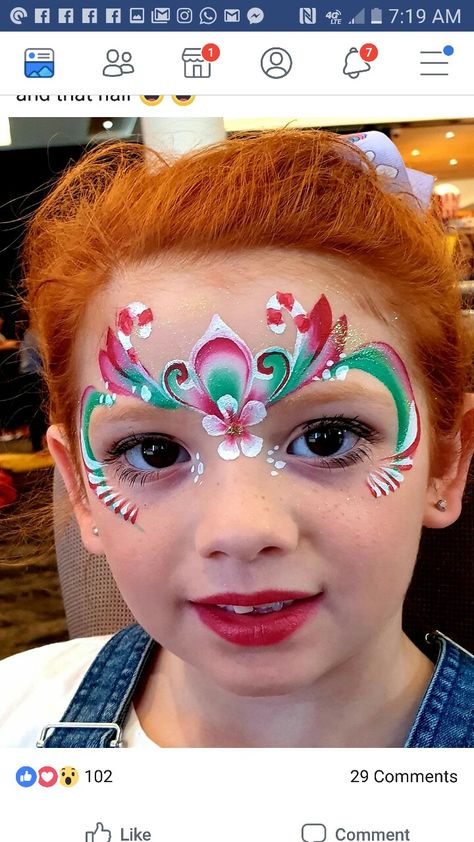 Candyland Face Paint, Christmas Facepainting Ideas, Xmas Face Painting Kids, Christmas Facepainting Kids Easy, Xmas Face Painting, Holiday Face Paint, Christmas Face Painting For Kids, Christmas Face Paint Ideas, Elf Face Paint