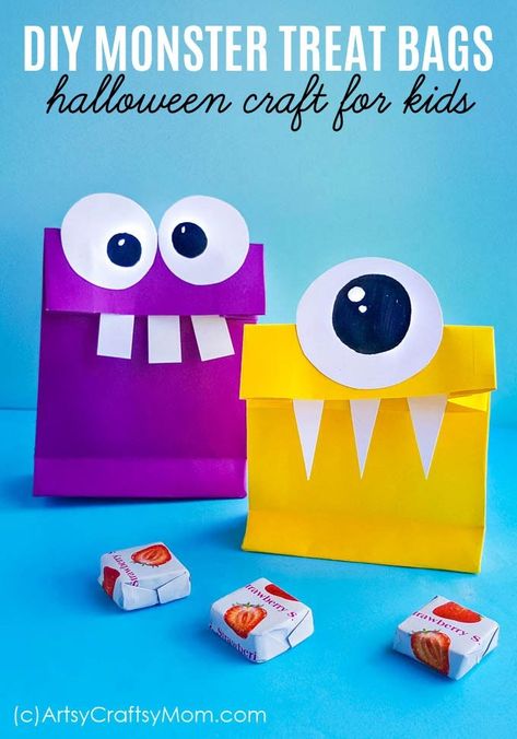 DIY Monster Treat Bags for Halloween + Free Template Monster Treat Bags, Halloween Treat Bags For Kids, Diy Halloween Treat Bags, Treat Bags For Halloween, Treat Bags For Kids, Halloween Treat Bags Diy, Monster Treats, Diy Halloween Treats, Classroom Halloween Party