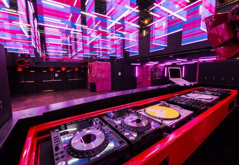 Club Dj Booth, Dj Booth Design, Dj Dance, Nightclub Design, Dj Setup, Dj Booth, Dj Gear, Lounge Design, Red Interiors