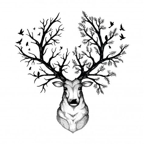 Vector illustration of a head deer with forest background Premium Vector Deer Poster, Deer Tattoo, Deer Wall Art, Polygon Art, Baby Elefant, Forest Background, Deer Wall, Scandinavian Wall Art, Desenho Tattoo