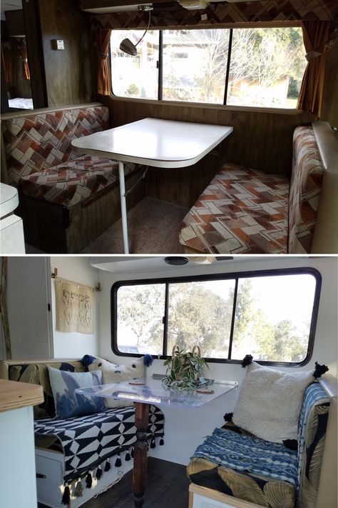 Part 1 of the Winnebago renovation Winnebago Remodel, Liz Kamarul, Wood Pattern Wallpaper, White Roller Blinds, Motorhome Remodel, Rv Interior Remodel, Caravan Ideas, Old Sink, Rv Renovation