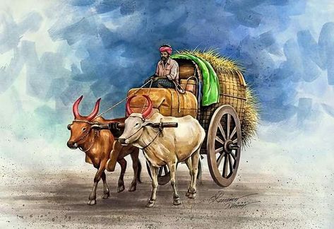 Indian Art Gallery Paintings, Art Village Painting, Village Art Painting, Village Life Painting, Farmer Painting, Village Scene Drawing, Rajasthani Painting, Myanmar Art, India Painting