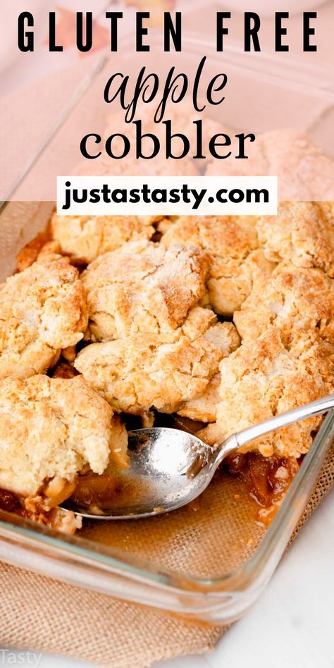 This easy gluten free apple cobbler is delicious and perfect for Thanksgiving! Gf Apple Cobbler Gluten Free, Gf Apple Cobbler, Apple Dessert Recipes Gluten Free, Glutton Free Desserts Easy Recipes, Gf Apple Desserts, Almond Flour Cobbler, Apple Cobbler Gluten Free, Gluten Free Apple Desserts, Apple Pudding Cake Recipe