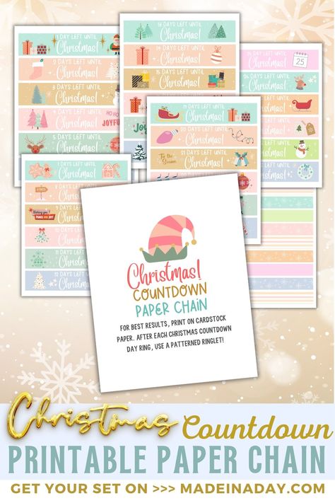 Create Christmas magic with our Printable Paper Chain Countdown! Get crafty and create a memorable holiday tradition. Start counting down now download your set today. paper advent calendar, paper chain christmas countdown, how to make a paper chain, paper chain Advent Paper Chain, Paper Chain Christmas, Paper Chain Countdown, Advent Calendar Paper, Paper Advent Calendar, Christmas Paper Chains, Paper Chain, Paper Chains, Christmas Pins