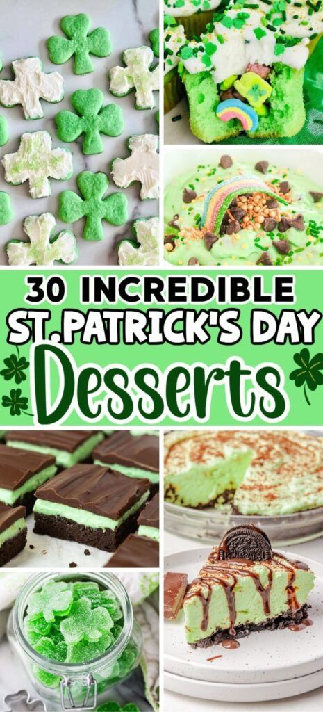 30 Incredible St. Patrick's Day Desserts - ZEN AND HONEY St Patrick's Day Dessert Board, Best St Patricks Day Desserts, Shamrock Shake Desserts, St Patty’s Day Dessert Ideas, Saint Patty Day Desserts, Desserts For Saint Patricks Day, St Patrick’s Day Desert Ideas, St Pattys Dessert Recipes Easy, St Pat Day Desserts