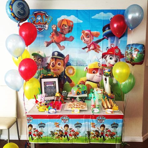 Paw Patrol party set up! Birthday Dessert Table, Dessert Table Birthday, Birthday Dessert, Fox Birthday, Second Birthday Ideas, Paw Patrol Birthday Party, Patrol Party, Paw Patrol Party, Dino Birthday