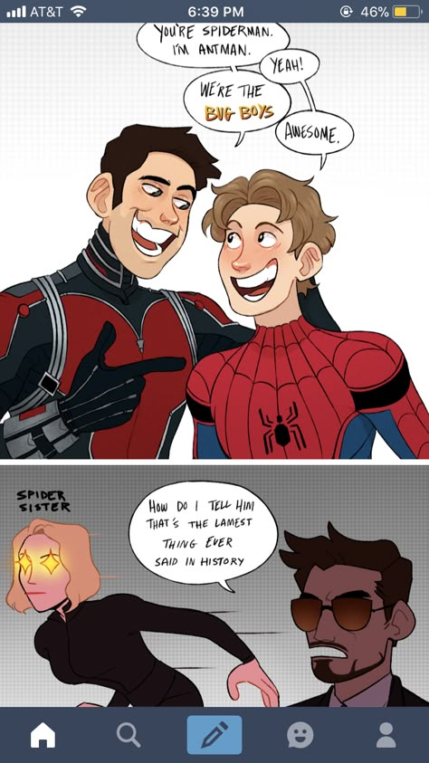 Spiders aren’t bugs actually <<< Peter would know that and love it anyways. Spider Man And Loki Fanart, Ant Man And Spiderman, Peter Parker And Natasha Romanoff Fanart, Natasha And Peter Parker, Dr Strange And Peter Parker Fanart, Peter Parker X Peter Parker, Spider Noir X Peter B Parker, Peter X Avengers, Mcu Peter Parker Fanart