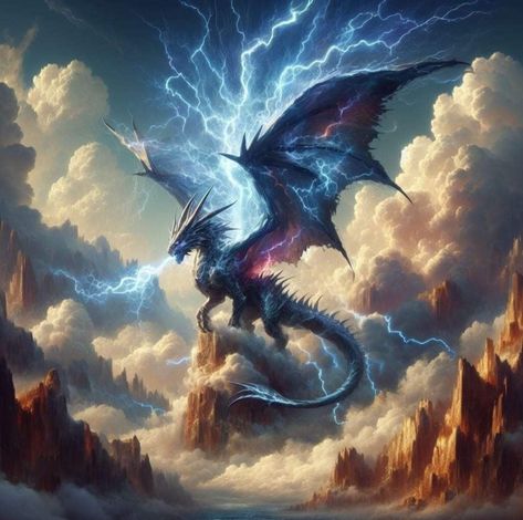 Lightning Dragon Fantasy Art, Time Dragon Art, Storm Dragon Art, Epic Dragon Art, Legendary Dragons Fantasy Art, Lightning Dragon Art, Lighting Dragon, Dragon Lightning, Electric Dragon