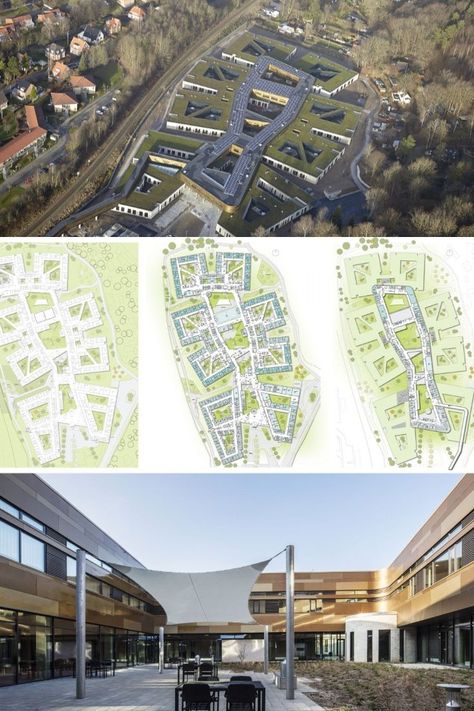 In February 2017 a new psychiatric hospital opened in the Danish city of Vejle. Since the opening, the hospital has registered a 50 percent decrease in physical restraint and it is widely acknowledged for its healing architecture. This was underlined in mid-June when the hospital won the Mental Health Design category at the European Healthcare Design Awards 2018 in competition with mental health buildings from all over the world. Psychiatric Hospital Design, Psychiatric Hospital Architecture, Mental Health Architecture, Hospital Design Architecture Concept Projects, Health Center Architecture, Healing Architecture, Green Hospital, Rehabilitation Center Architecture, Health Architecture