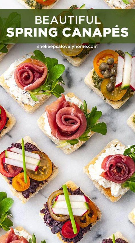 These perfectly easy canapés can be made ahead of time, are served cold, and are simply perfect for a fancy Spring or Summer celebration! With homemade pesto, olive tapenade and chive cream cheese, you’ll create the most irresistible, colorful and gorgeous little gardens of roses and veggies on your appetizer tray! #Keto-FriendlyAppetizersLowinCarbs Chive Cream Cheese, Easy Canapes, Appetizer Tray, Olive Tapenade, Appetizer Trays, Homemade Pesto, Summer Celebration, Tapenade, Grocery List