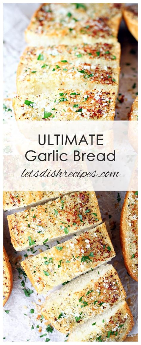 Ultimate Garlic Bread Recipe: French bread is smothered in seasoned garlic butter, then sprinkled with grated Parmesan cheese and toasted to perfection. The perfect side for almost any meal! #bread #garlicbread #recipes Quick Bread Recipes Easy, Homemade White Bread, Healthy Bread Recipes, Tasty Bread Recipe, Garlic Bread Recipe, Picnic Baskets, Healthy Bread, Awesome Food, Quick Bread Recipes