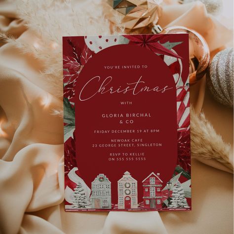 Brunch Party Invitations, Christmas Eve Party Invitations, Company Invitation, Christmas Brunch Party, Red Invitation, Christmas Invite, Scrapbook Christmas, Christmas Brunch, Christmas Celebration