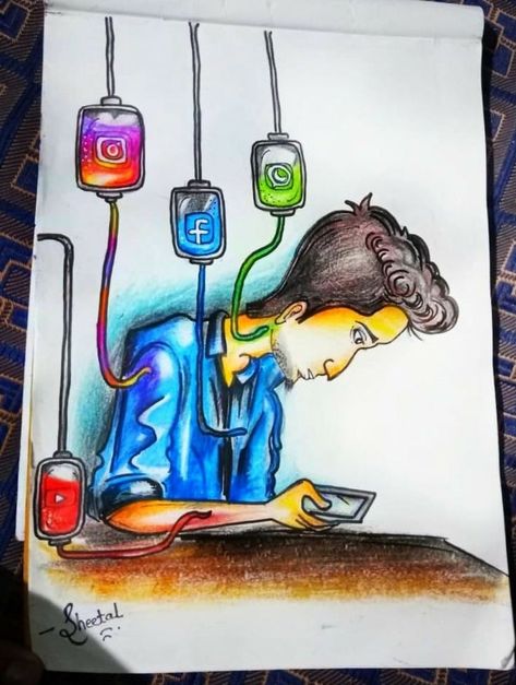 Social Media Art Drawings, Effect Of Social Media Art, Social Media Effects Art, Social Media Illustration Truths, Social Media Drawings Negative, Social Media Illustration Art, Social Message Art, Toxic Social Media Art, Social Media Poster Drawing