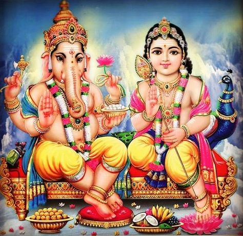 Ganesha Kartikeya God Painting, Lamps Decor, God Ganesh, Ganesh Lord, Shri Ganesh Images, Lord Murugan Wallpapers, Ganesh Chaturthi Images, Lakshmi Images, Lord Shiva Family