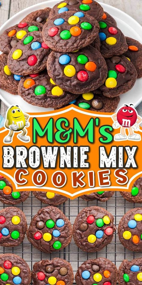 M M Brownies, Spoon Cookies, Brownie Mix Cookies, Cake Mix Cookie Recipes, Peanut Butter Cake, Best Brownies, Drop Cookies, Cake Mix Cookies, Brownie Mix