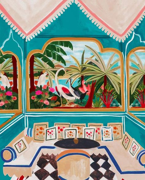 Rhi James | I’m so happy to introduce the newest paint by number print!! Inspired by Bar Palladio in Jaipur it’s one of my personal favs 🎨 😍. There… | Instagram Bar Palladio Jaipur, Pictures For Room Decor, Palladio Jaipur, Bar Palladio, Kite Flyer, Sea Plane, Palm Trees Beach, Needle Embroidery, Punch Needle Embroidery