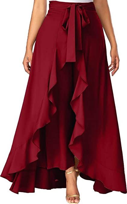 AALIYA FASHION Women's Loose Fit Palazzo Overlay Pant Skirt (Ruffle Palazzo_Maroon_Free Size) : Amazon.in: Clothing & Accessories Pant Skirt, Maroon Skirt, Buy Skirts, Womens Maxi Skirts, Women Maxi, Flare Skirt, High Waisted Pants, Skirt Pants, Long Skirt