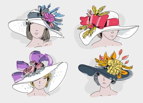 Vintage Kentucky Derby Hat Hand Drawn Vector Illustration Derby Birthday Party, Vintage Kentucky Derby, Drawing Hats, Hat Drawing, Hand Drawn Vector Illustrations, Kentucky Derby Hat, Derby Hat, Fancy Hats, Hand Drawn Vector